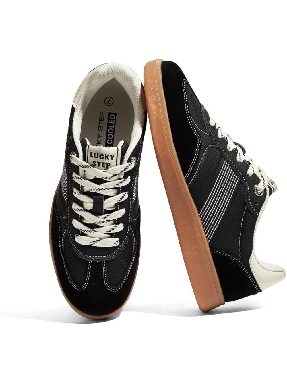 Women's Black Faux Leather Comfortable Trendy Casual Retro Skate Fashion Sneaker